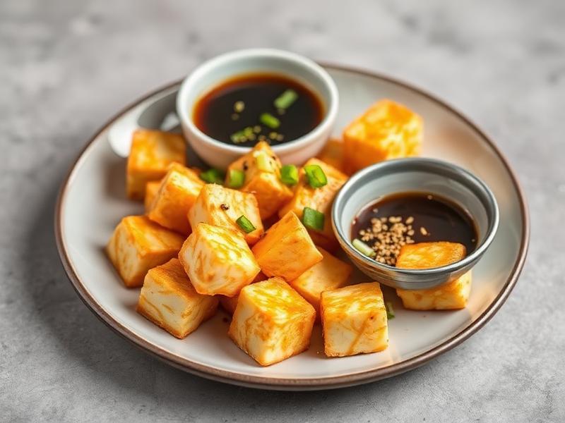 Crispy Pan-Fried Tofu with Savory Dipping Sauce